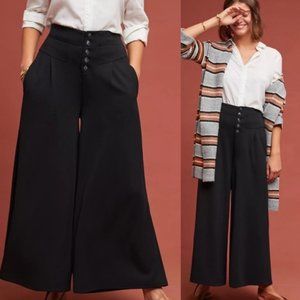 ANTHROPOLOGIE Black Lucerne Wide Leg Culotte Cropped Knit Pants Size L - NWT